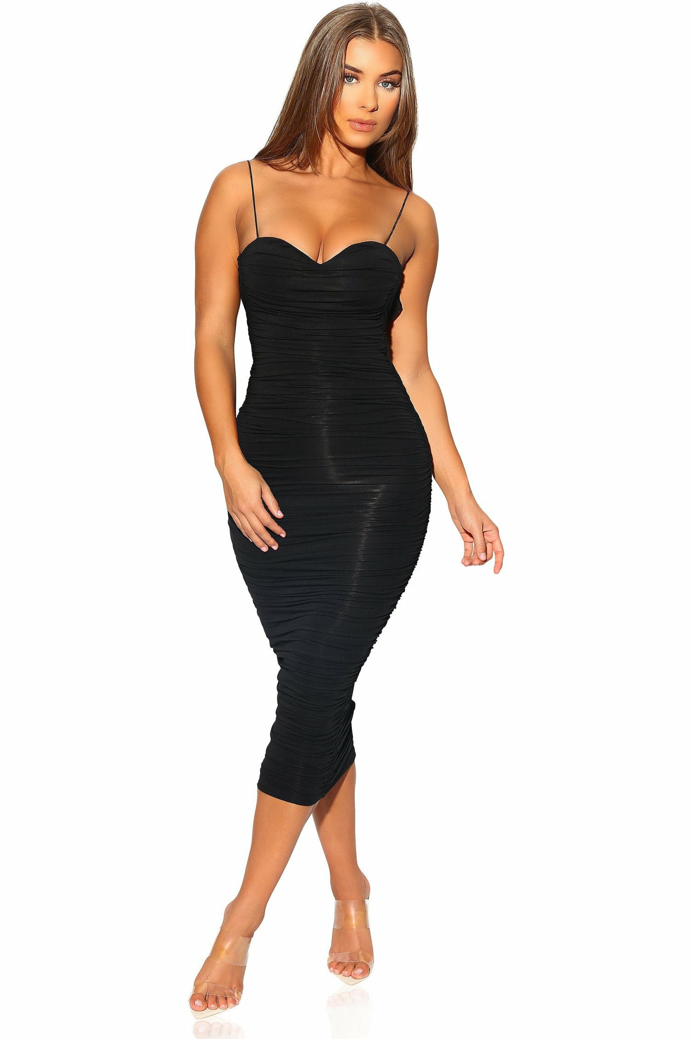 "KARINA" RUCHED DRESS - BLACK - TOXIC ENVY BOUTIQUE 