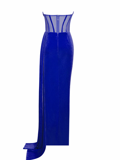"Khali" Off Shoulder Corset Velvet Gown -Blue - TOXIC ENVY BOUTIQUE 