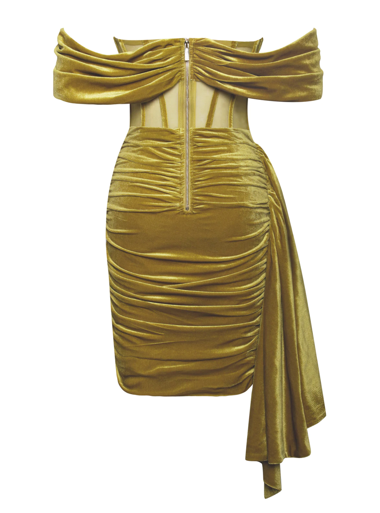 "Khari" Off Shoulder Corset Velvet Dress -Gold - TOXIC ENVY BOUTIQUE 