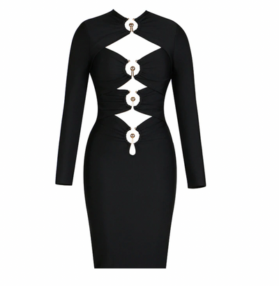 "Kazzie" Long Sleeve Cut out Bandage Dress - Black - TOXIC ENVY BOUTIQUE 
