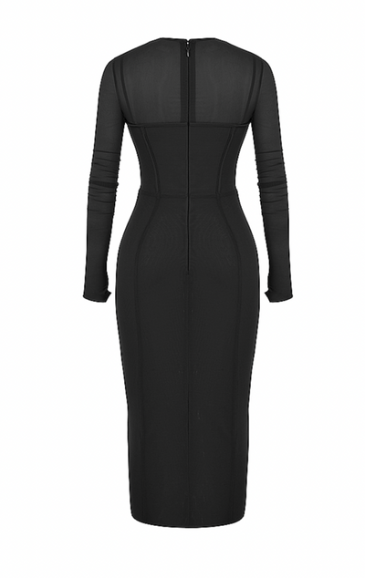 "Edith" Long Sleeve Midi Dress- Black - TOXIC ENVY BOUTIQUE 