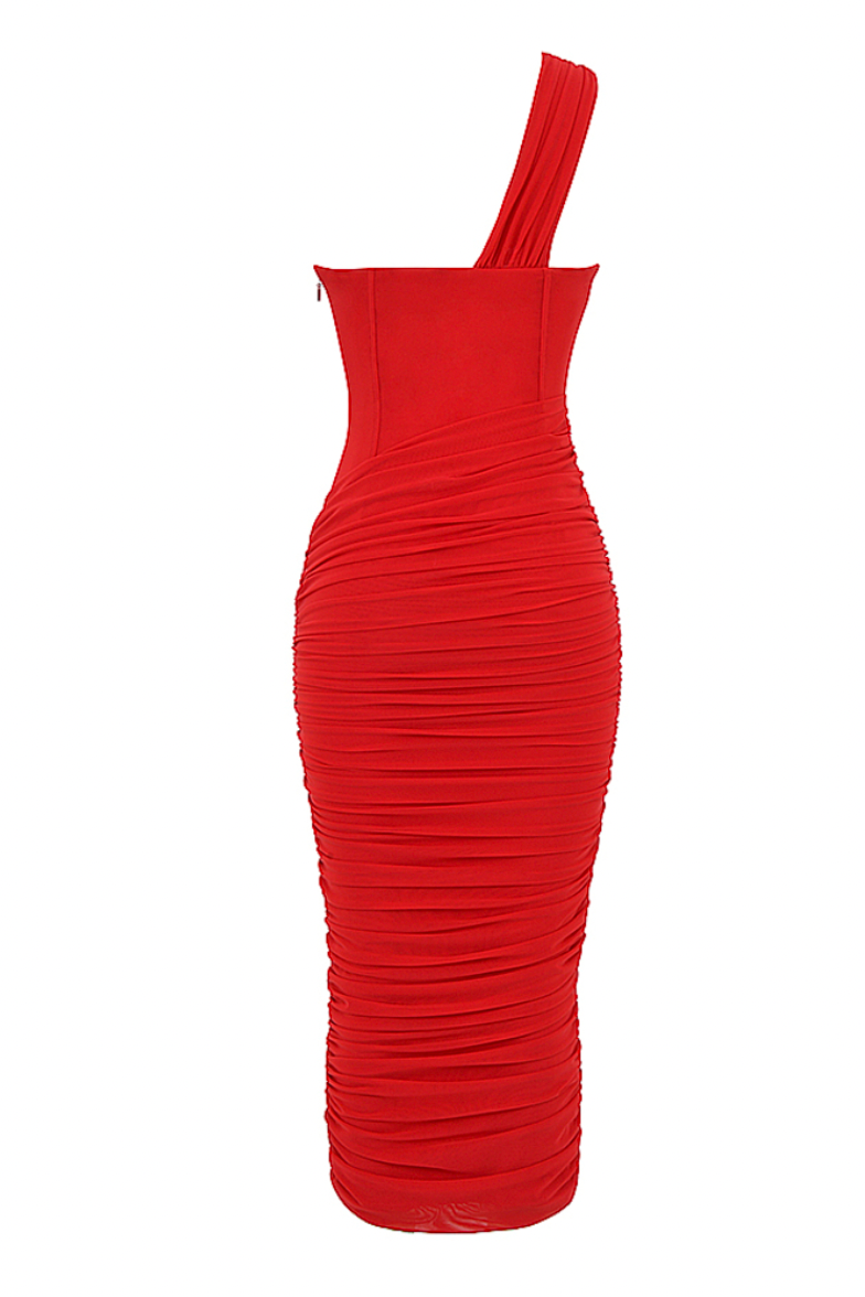 Red ruched bodycon dress online