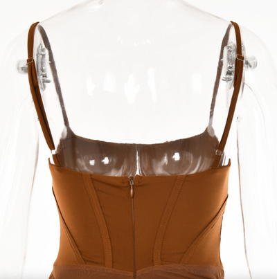 "Della" Ruched Long Dress - Brown - TOXIC ENVY BOUTIQUE 