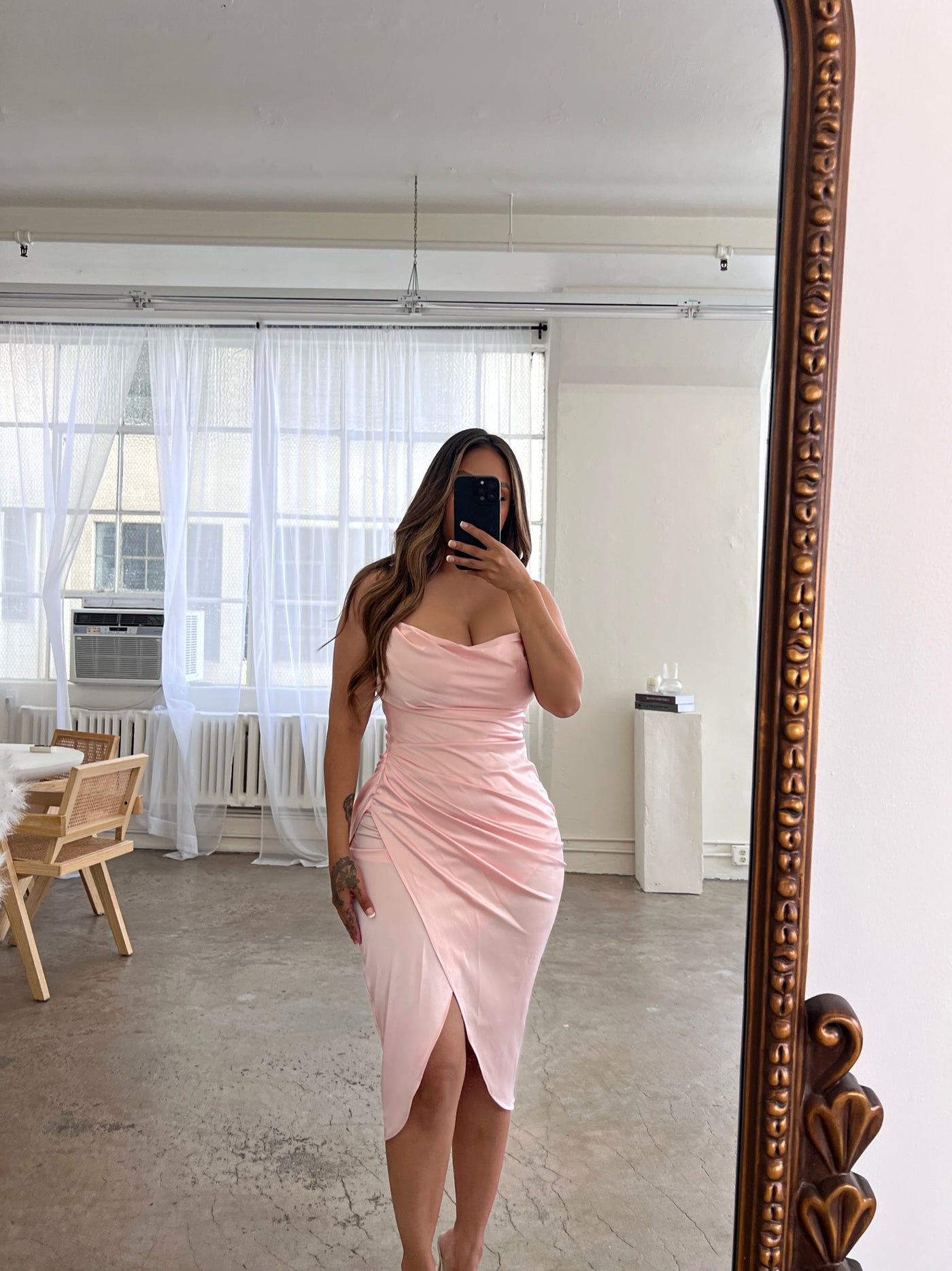 "Mila" Draped Satin Dress - Pink - TOXIC ENVY BOUTIQUE 