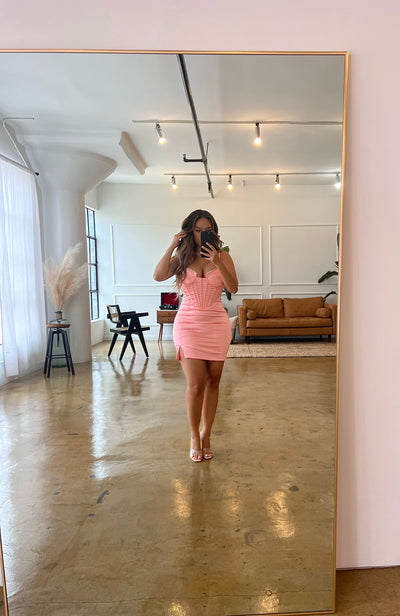 "Stella" Crystal Satin Corset Dress - Pink - TOXIC ENVY BOUTIQUE 