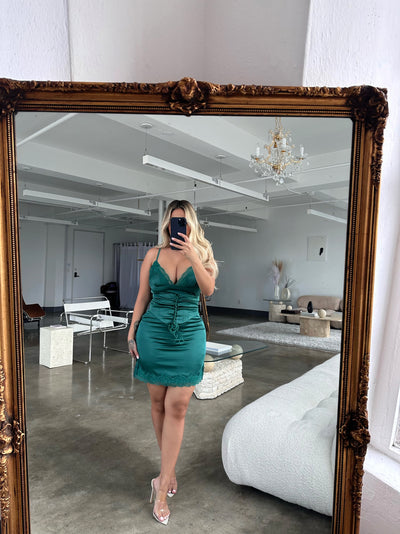 "Leona"  Satin Slip Mini  Dress- Green - TOXIC ENVY BOUTIQUE 