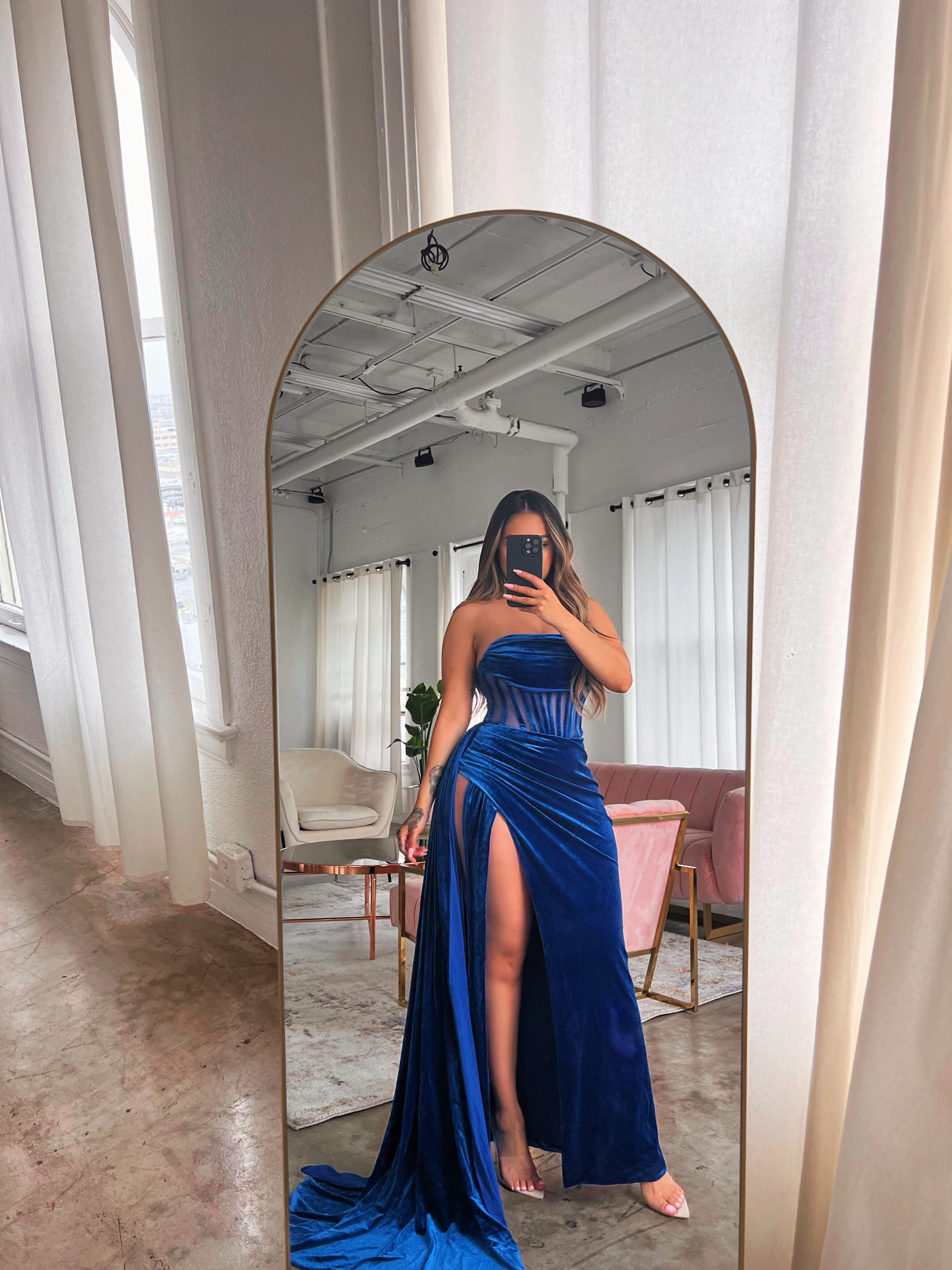 "Khali" Off Shoulder Corset Velvet Gown -Blue - TOXIC ENVY BOUTIQUE 